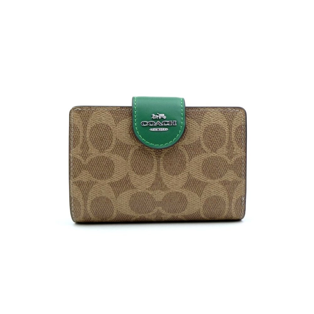 Coach Signature Tan Shamrock Medium Corner Zip Wallet NWT CW786